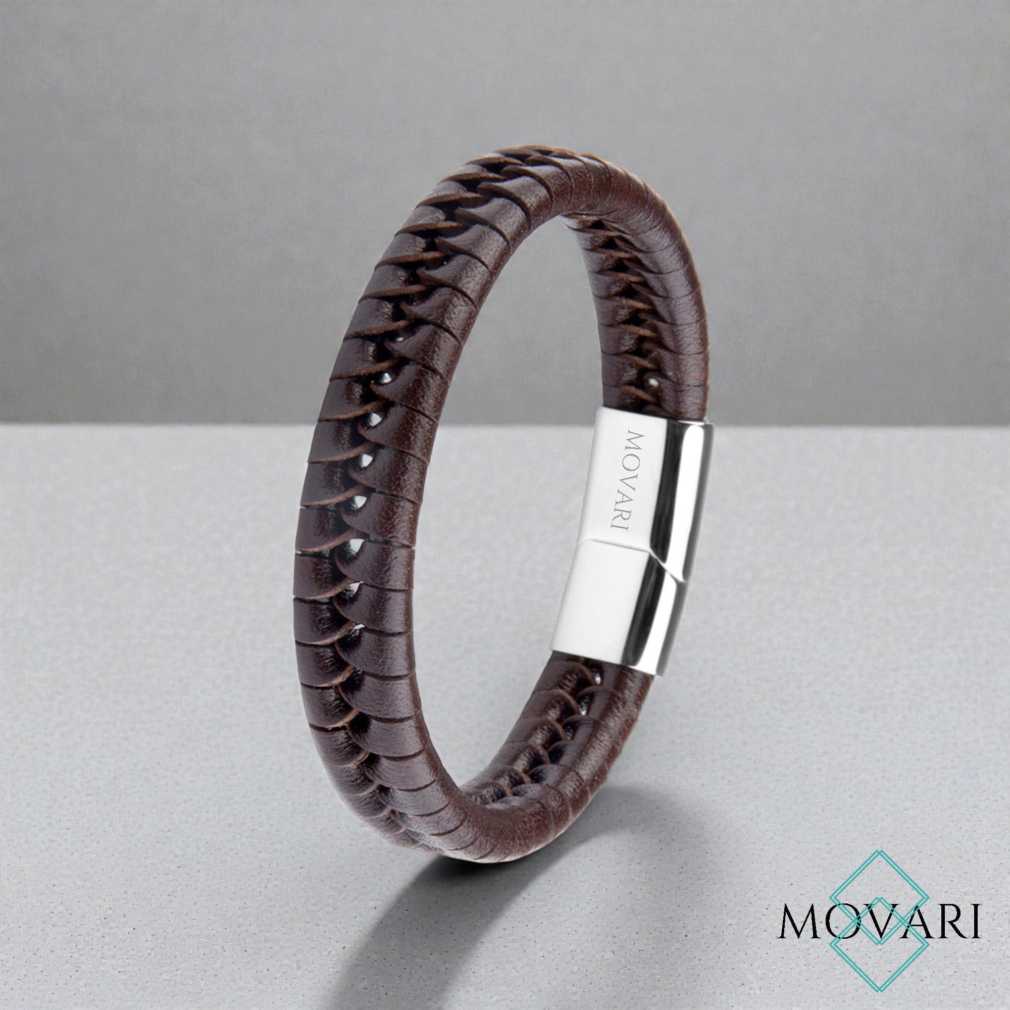Brown Braided Leather Bracelet Stainless Steel Clasp