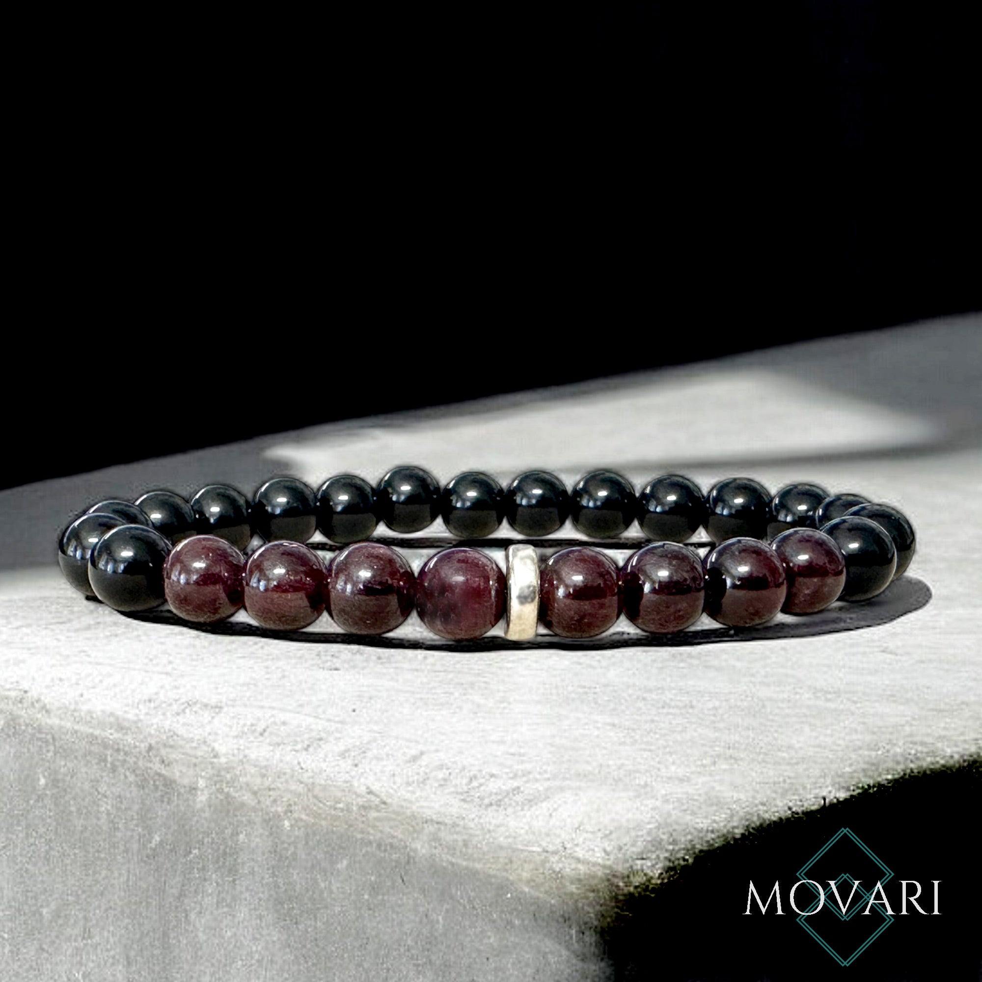 Deep Red Garnet January Birthstone Obsidian Silver 8mm Passion Bracelet