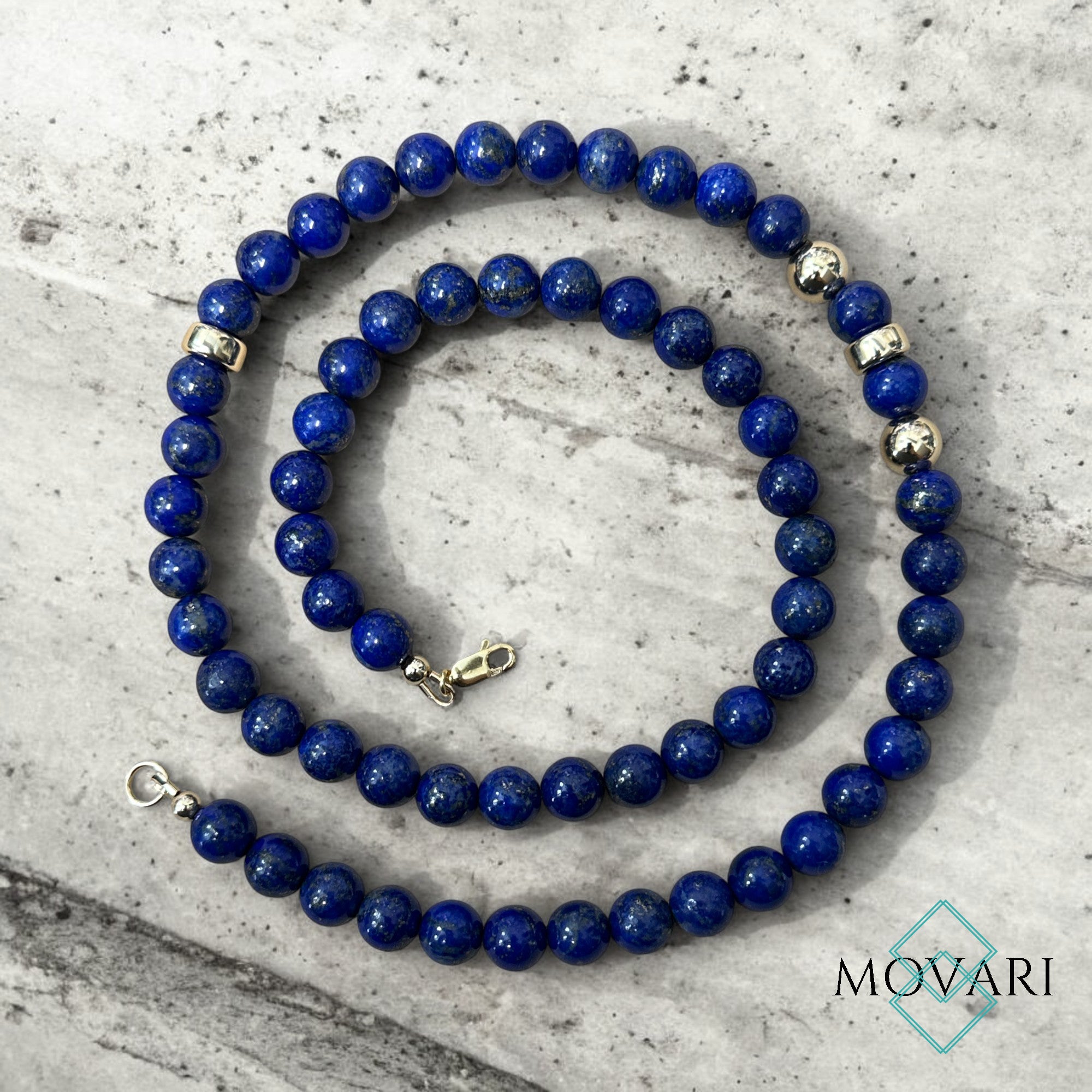 Lapis Lazuli Mens Necklace with 14K Gold Filled Racing Stripe Accent