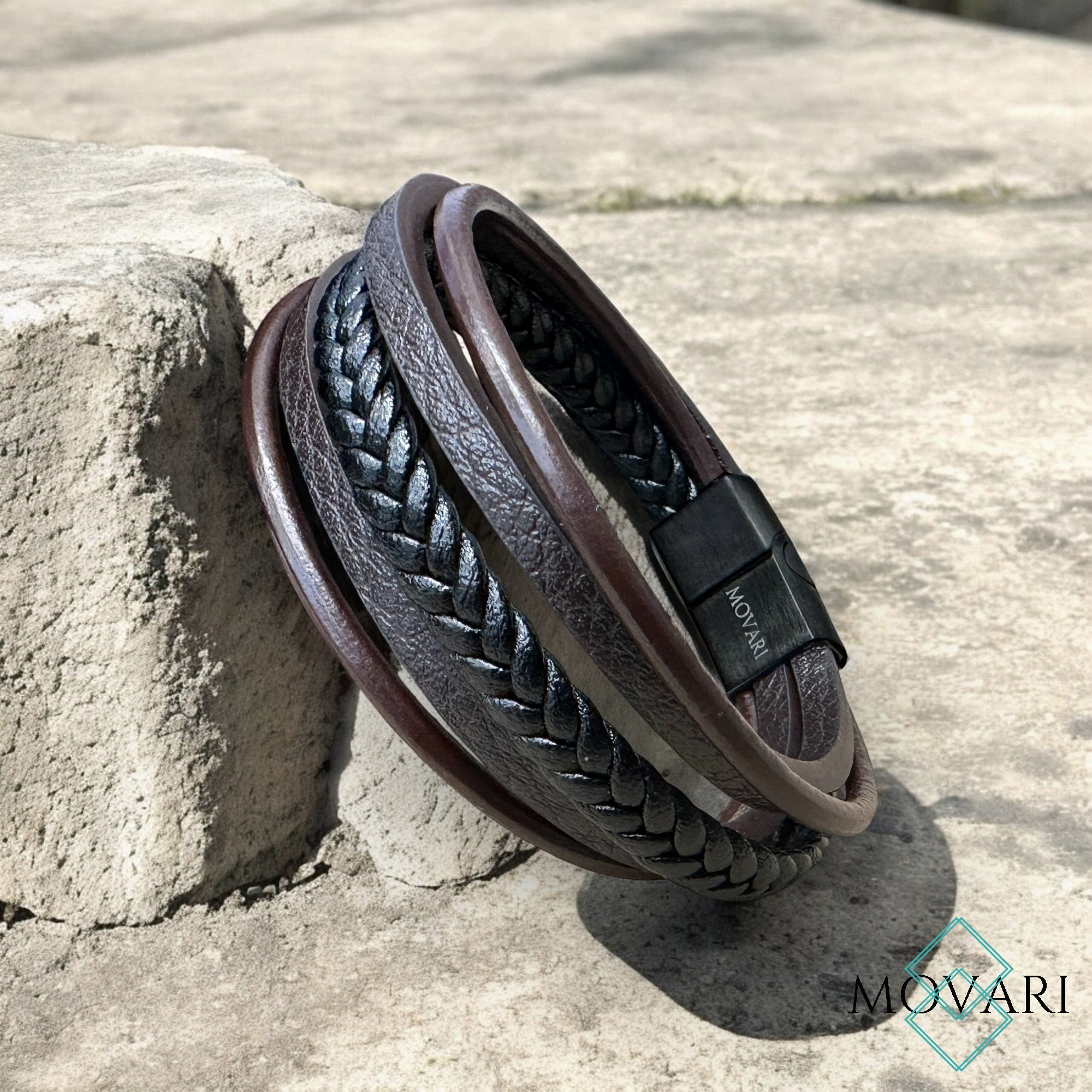 gift for men, Five Layer Black Brown Mix Leather Bracelet