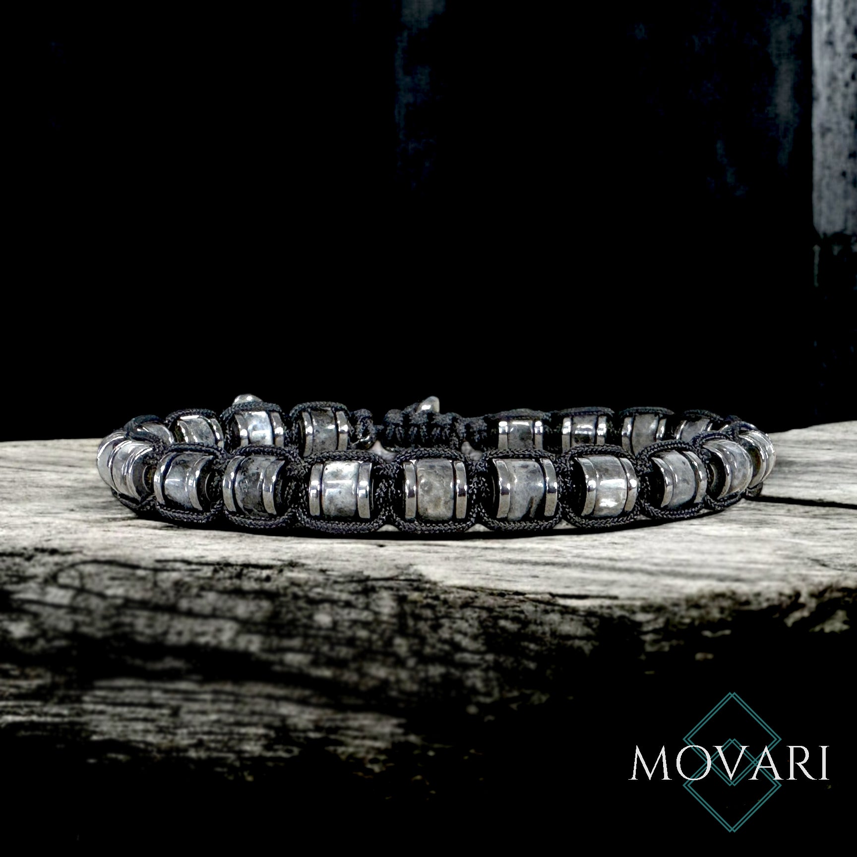 Adjustable Macramé Bracelet Larvikite Hematite Mens Casual