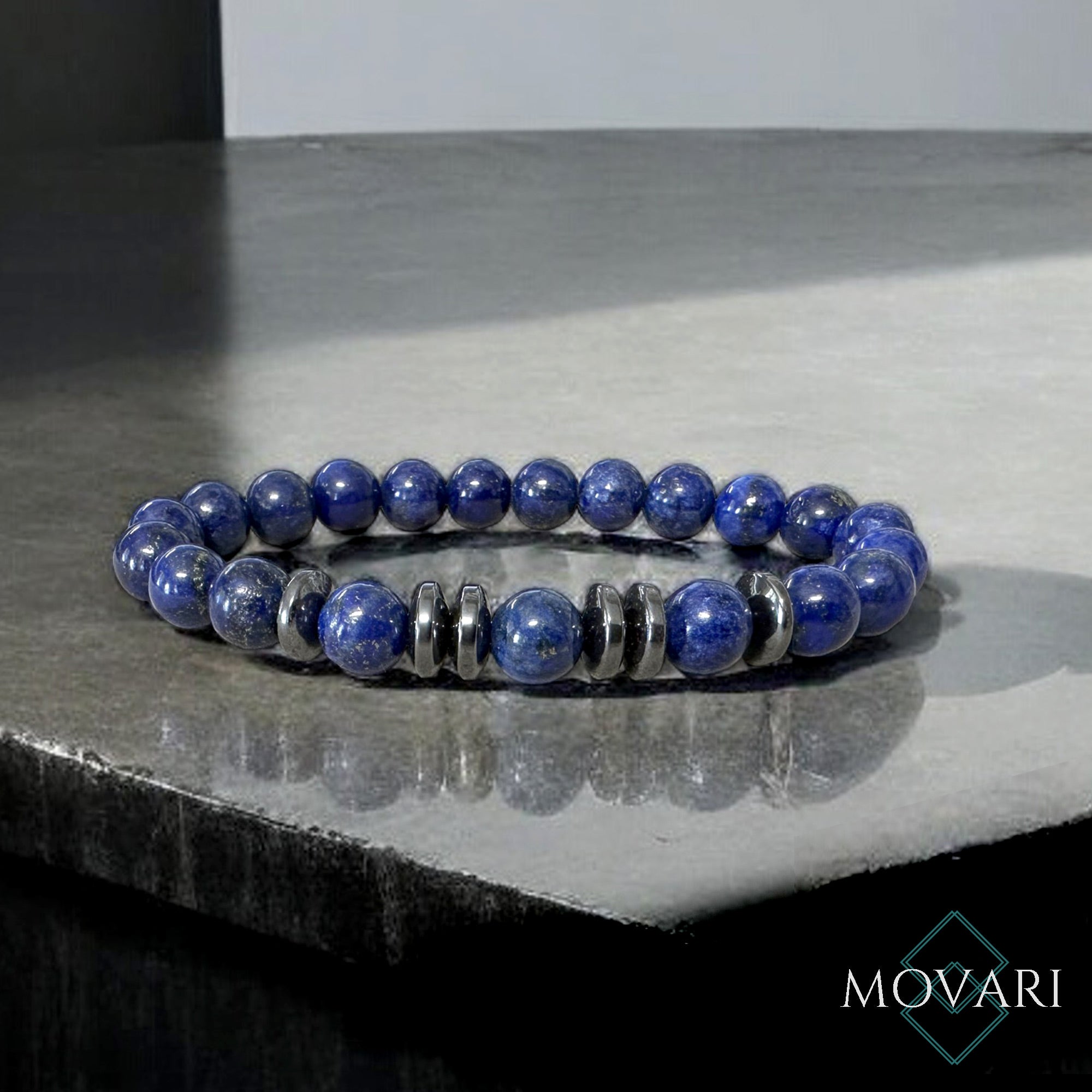 8mm Lapis Lazuli Mens Bead Stretch Bracelet Indigo