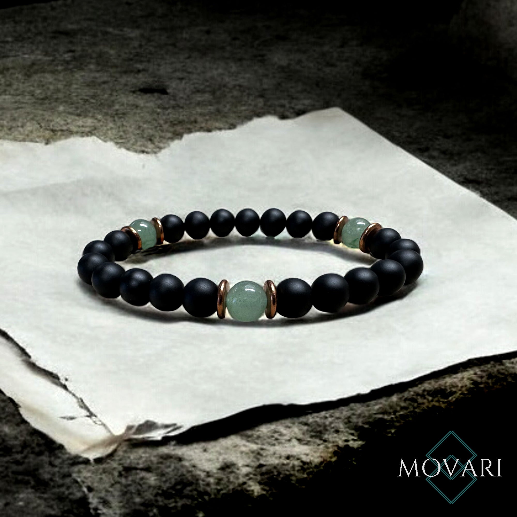 Mens Bracelet Aventurine Black Onyx Bead Stretch Bracelet