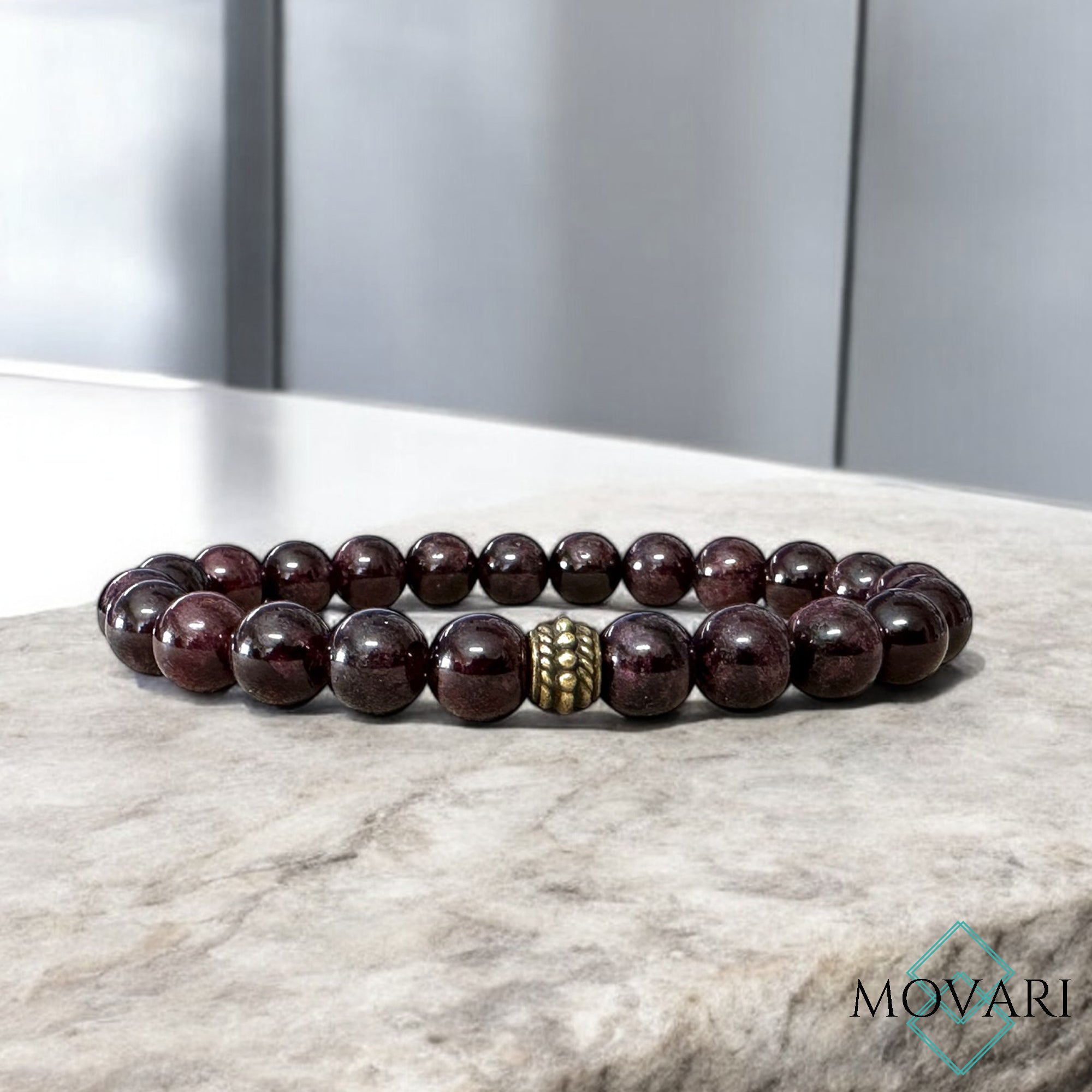 Dark Red Garnet 8mm Mens Bead Stretch Bracelet January Birthstone Luck