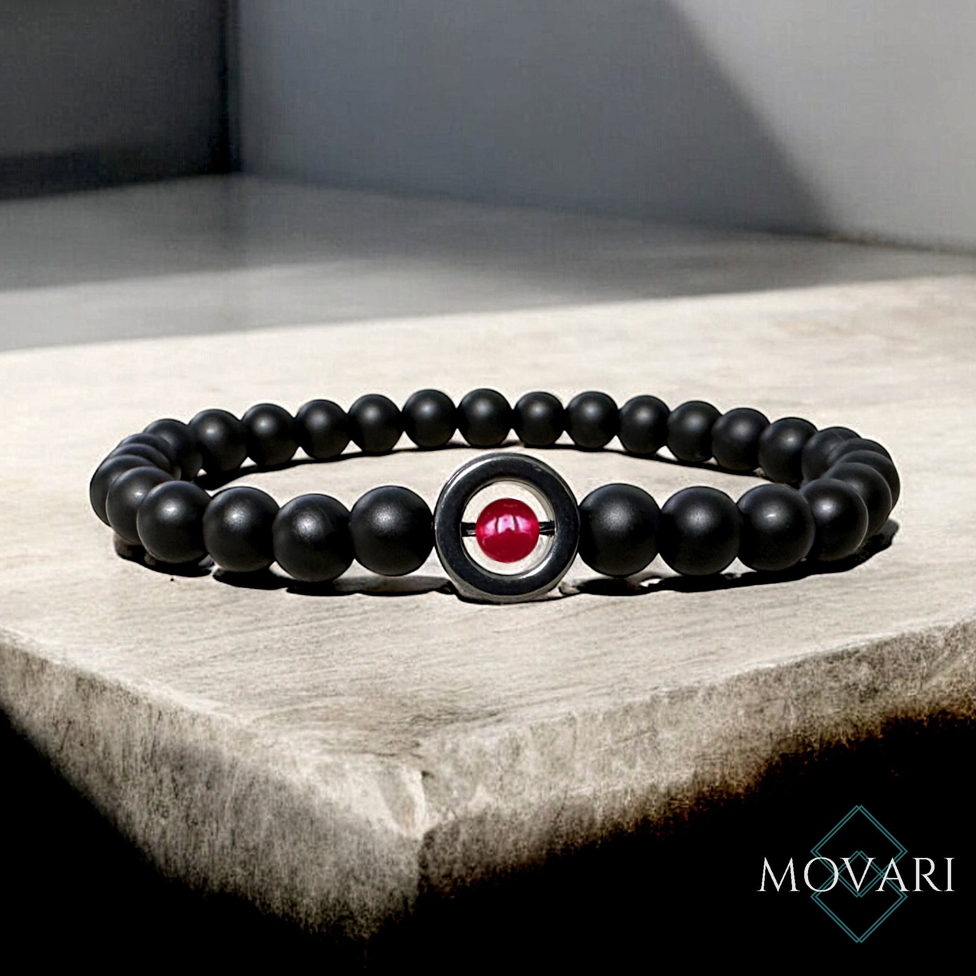 floating Ruby Bracelet 6mm Black Onyx Hematite July Birthstone