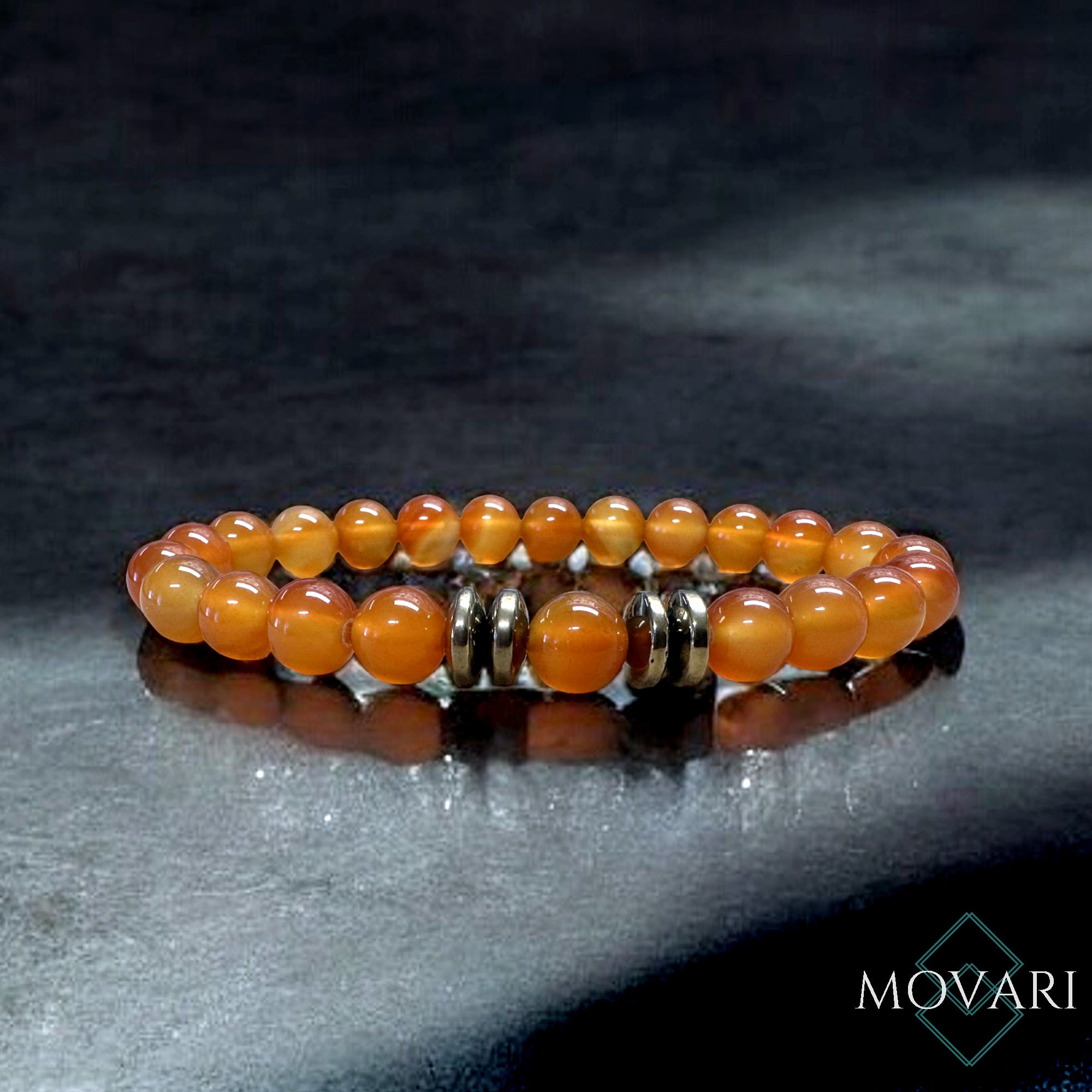 Carnelian and Pyrite 8mm Deep Orange bracelet