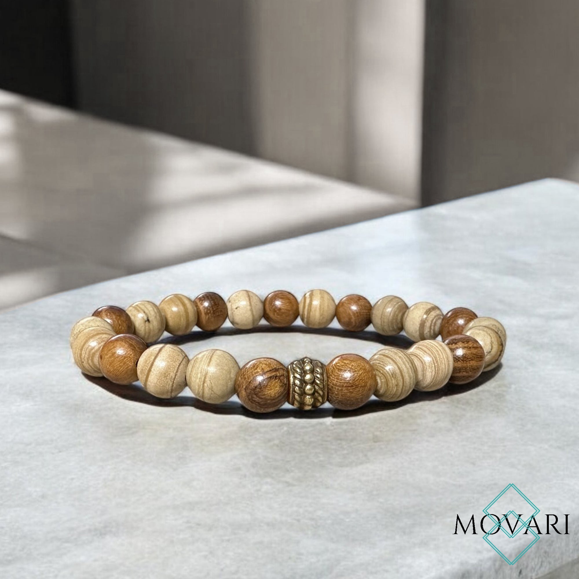 Earth Tone Bead Stretch Bracelet Mars Jasper Sibucao Wood for men