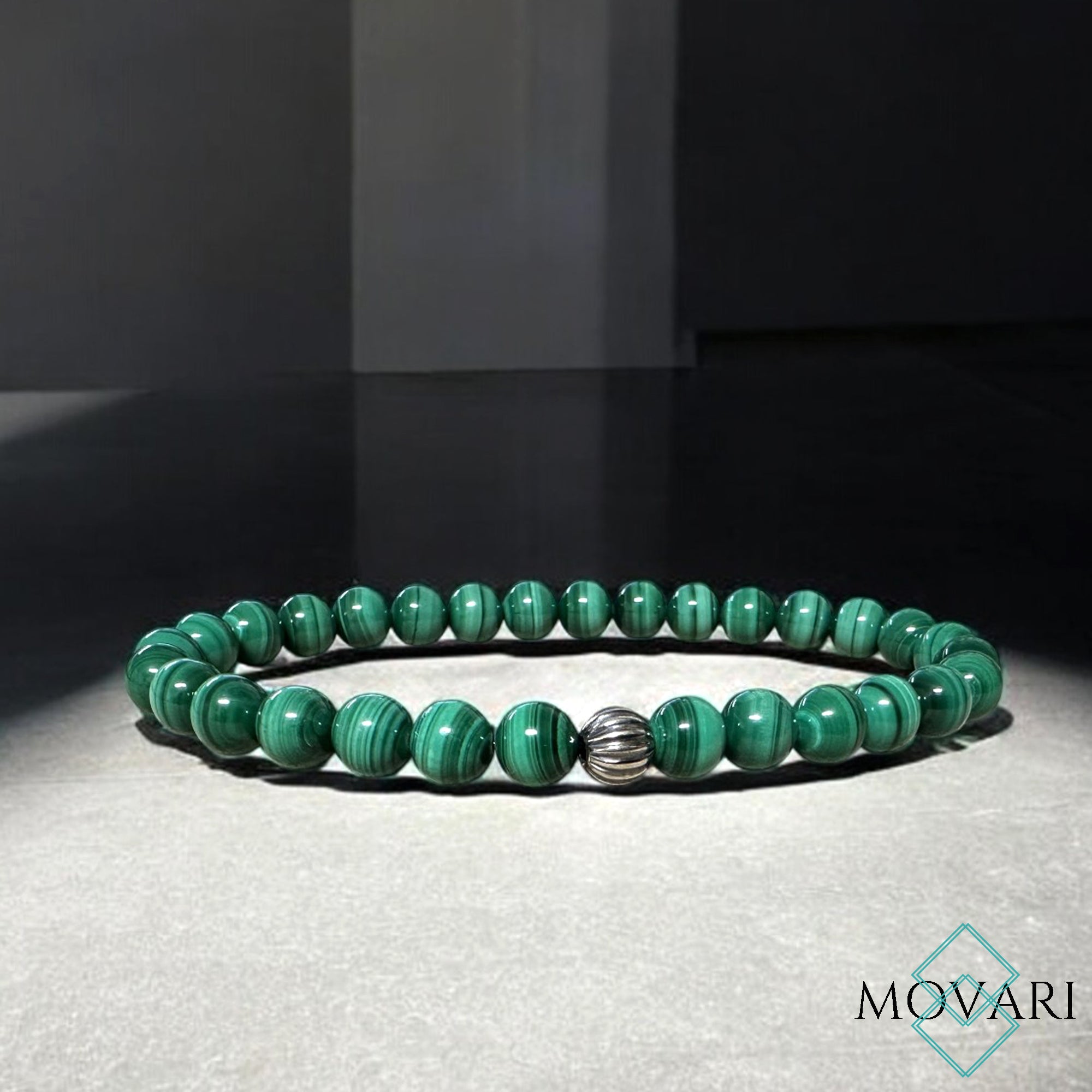 Malachite 6mm Bead Bracelet 925 Silver Sphere Green Beads Gemstones