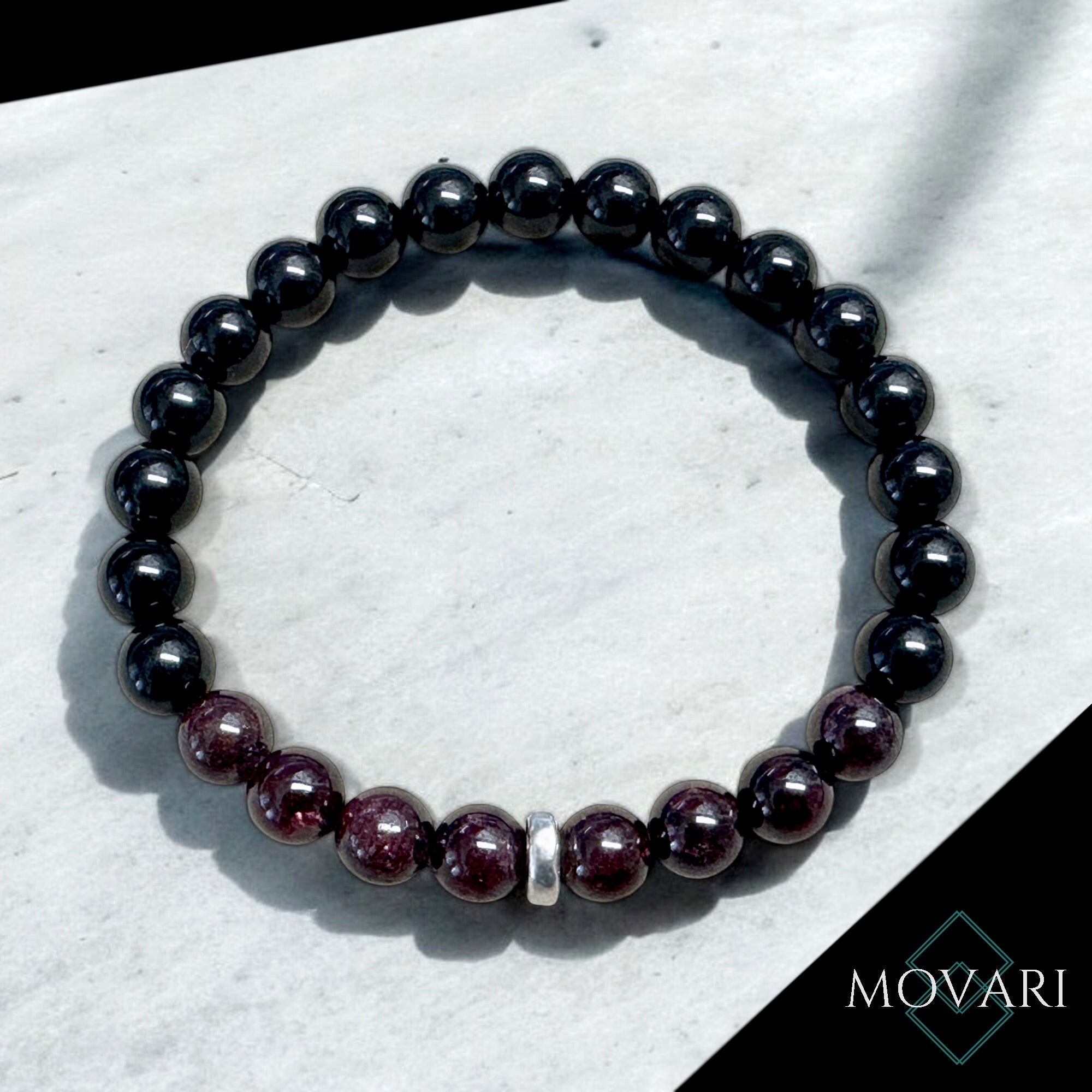 Deep Red Garnet January Birthstone Obsidian Silver 8mm Passion Bracelet