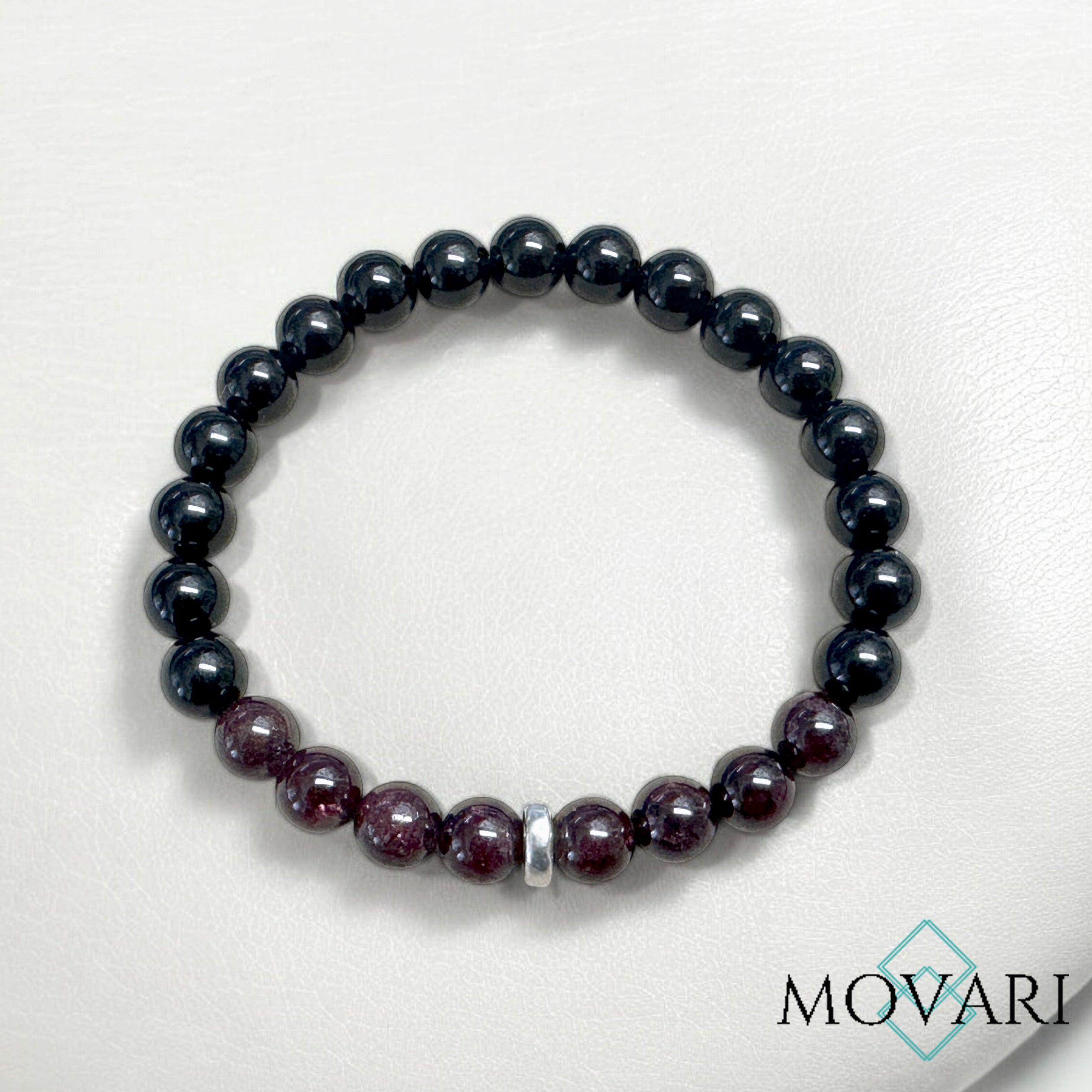 Deep Red Garnet January Birthstone Obsidian Silver 8mm Passion Bracelet
