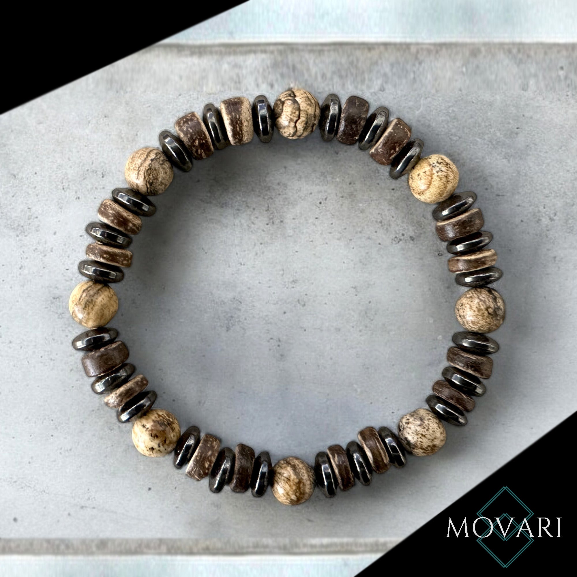 Handmade Men's Beach Bracelet Picture Jasper Coconut Casual Wear Elastic bracelet