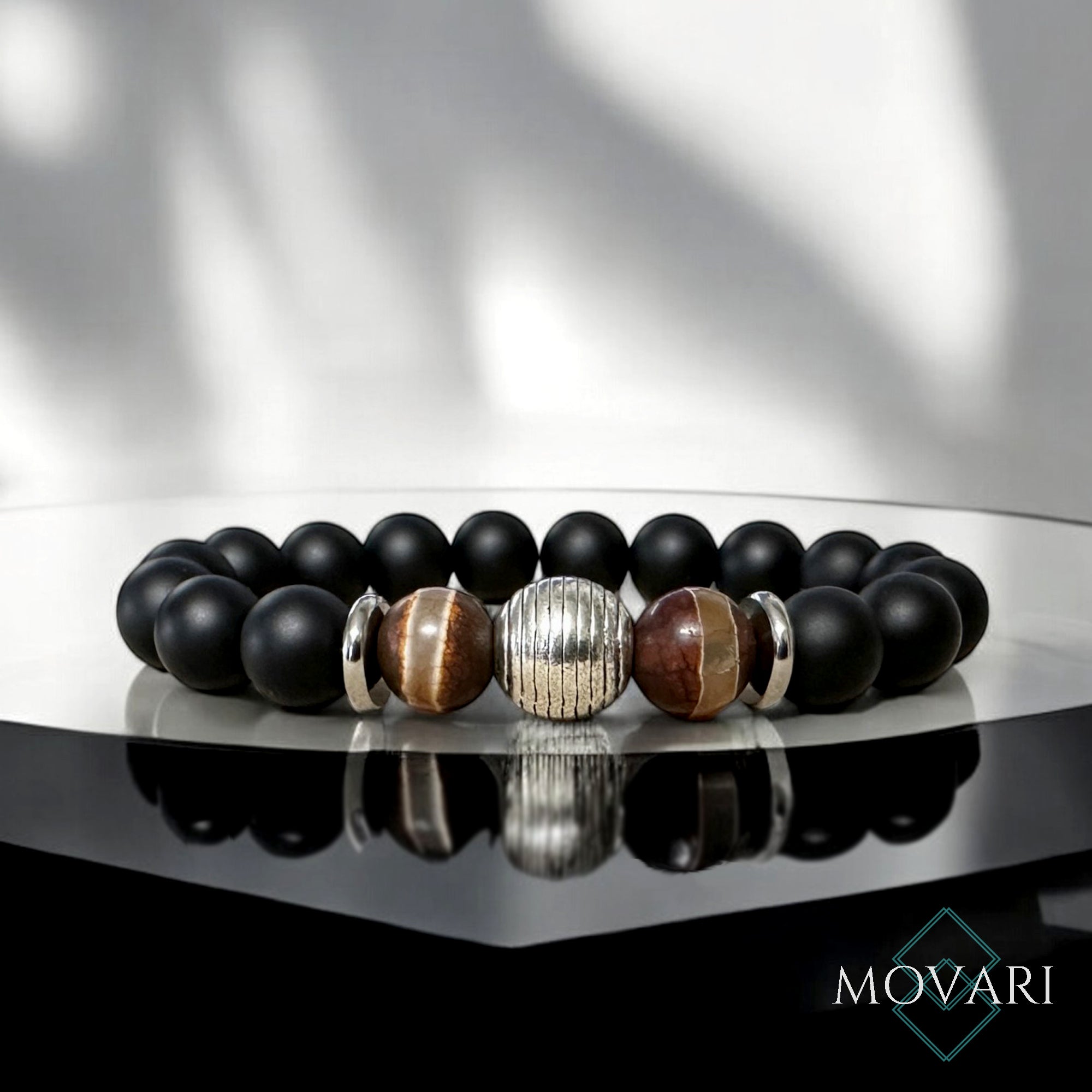 Mens Tibetan Agate 10mm Matte Black Onyx Stretchy Bracelet Buddha Dzi