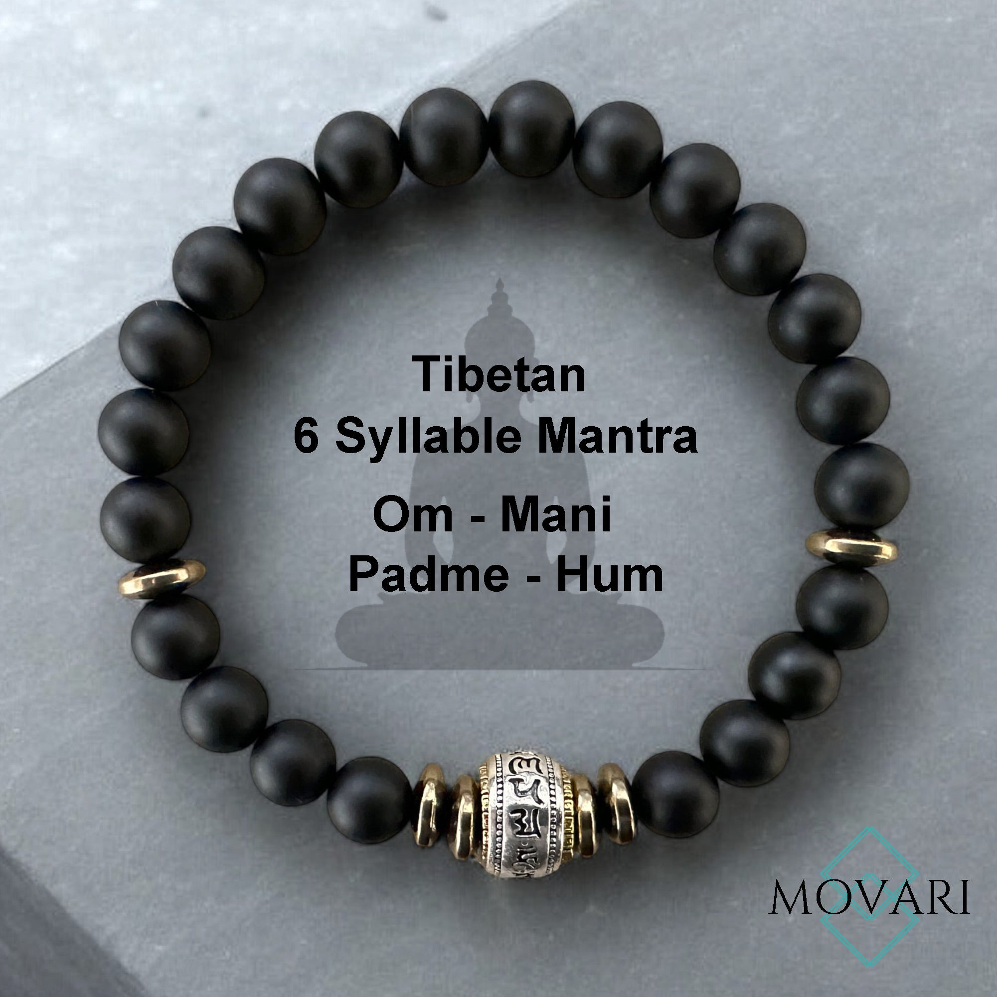 Tibetan Bracelet 6 Syllable Mantra Black Onyx Yoga Buddhist Meditation