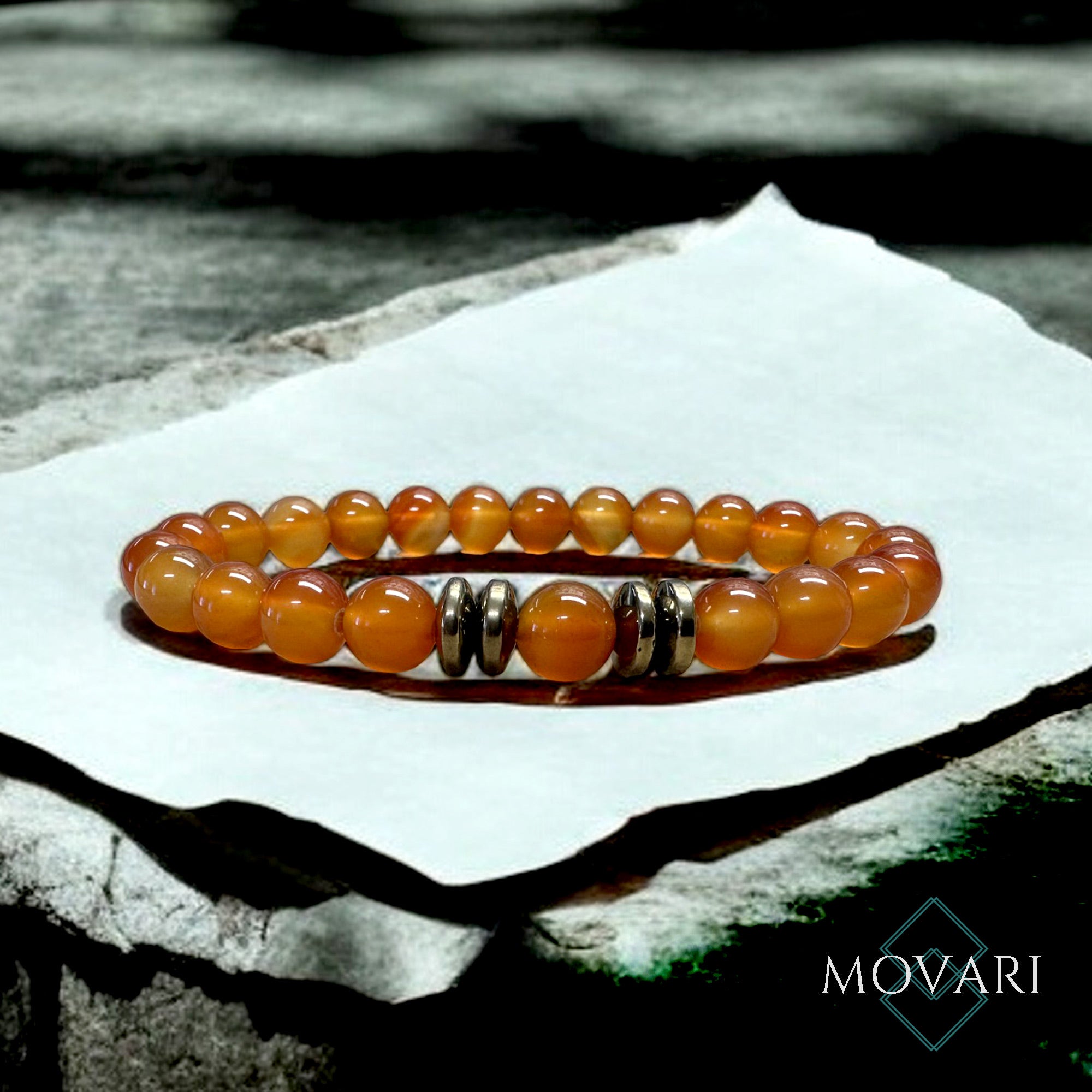 Men's Vitality Bracelet Carnelian and Pyrite 8mm Deep Orange