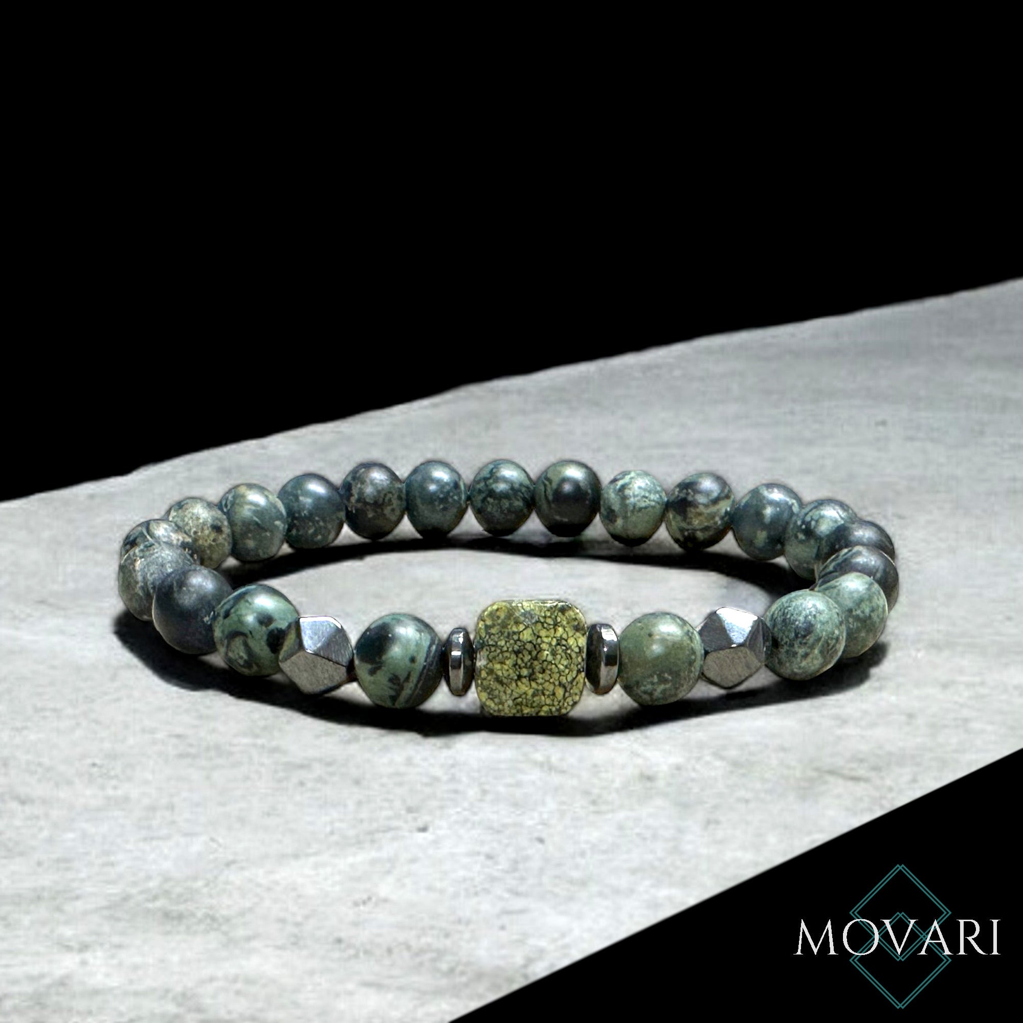 Mens Camouflage Bracelet Kambaba And Serpentine Cube Outdoor Bracelet