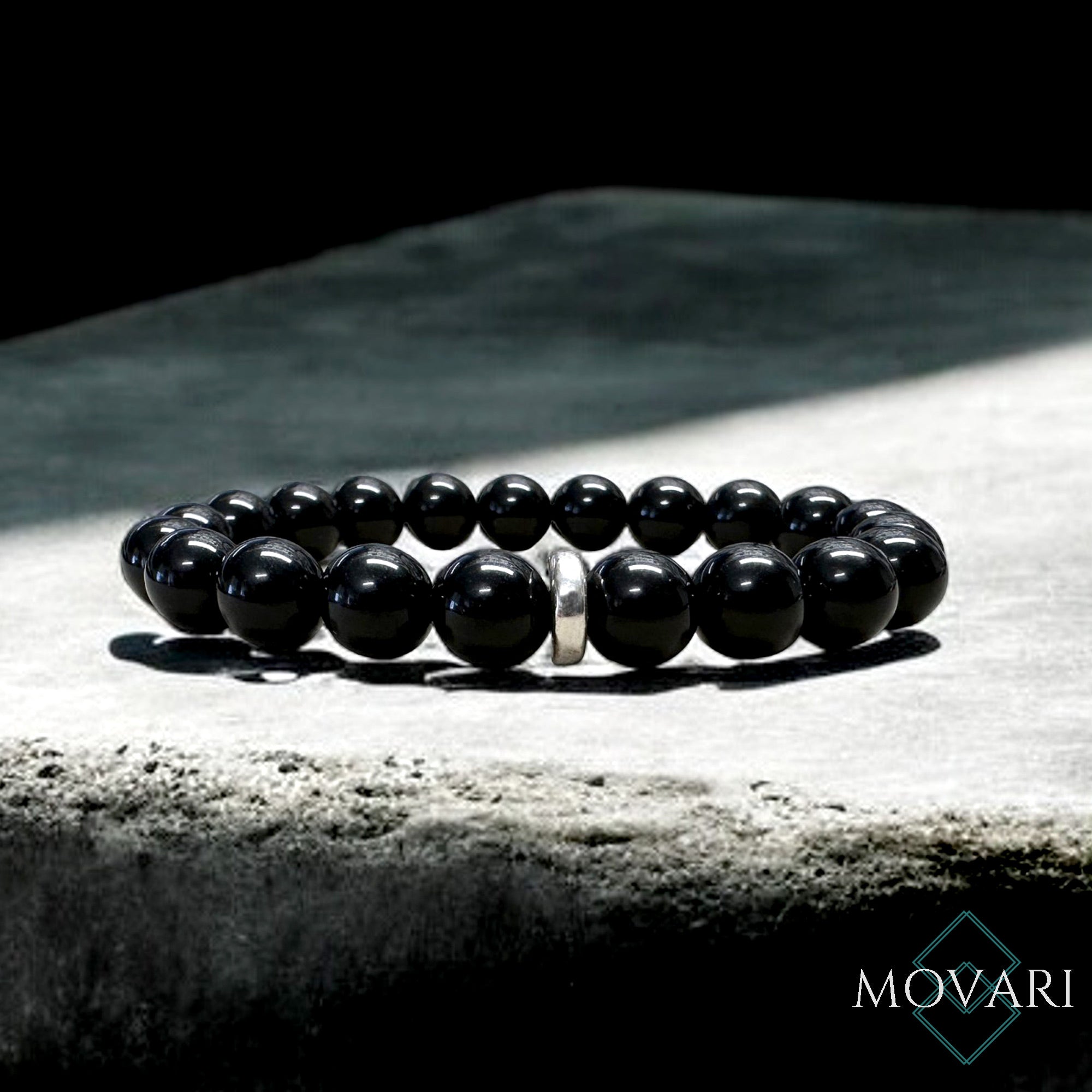 Minimal Mens Bracelet Obsidian