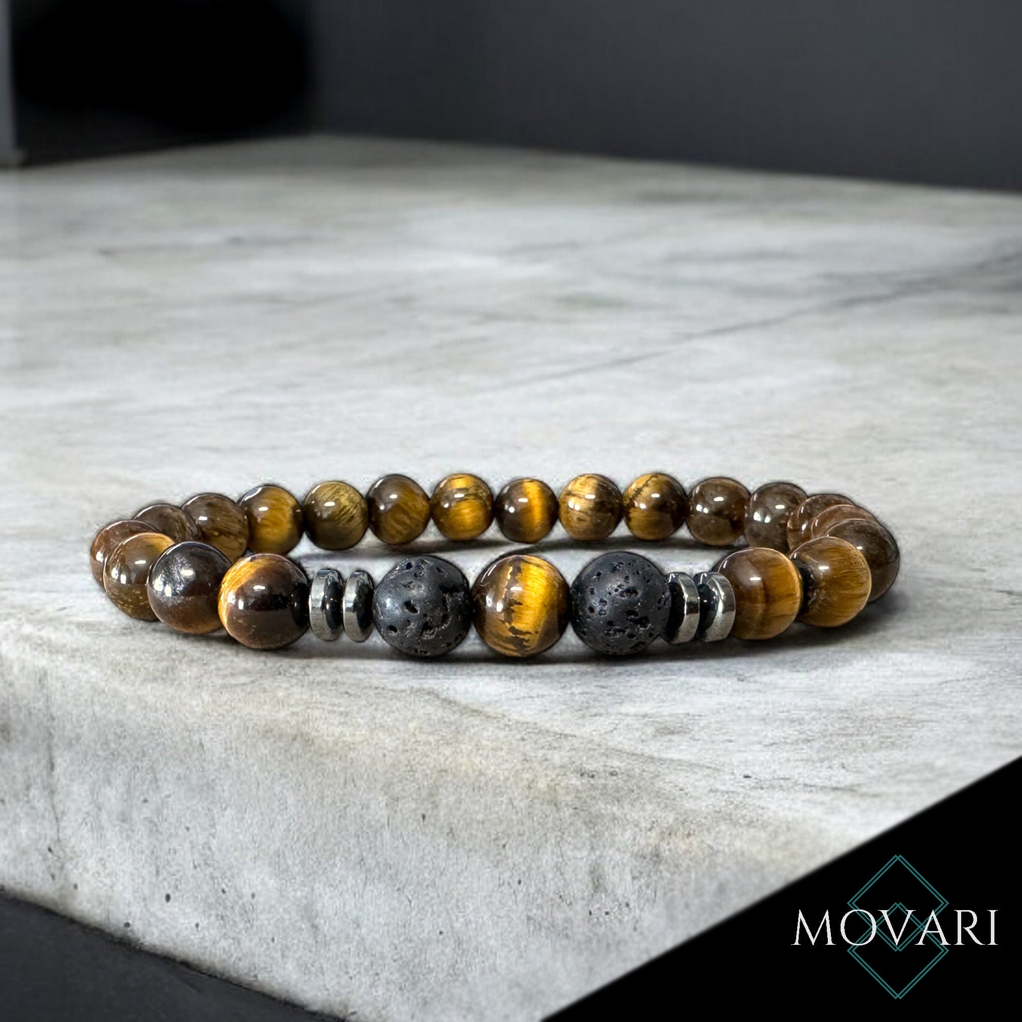 Natural Tiger's Eye Lava 8mm Mens Beaded Stretch Bracelet Gemstone