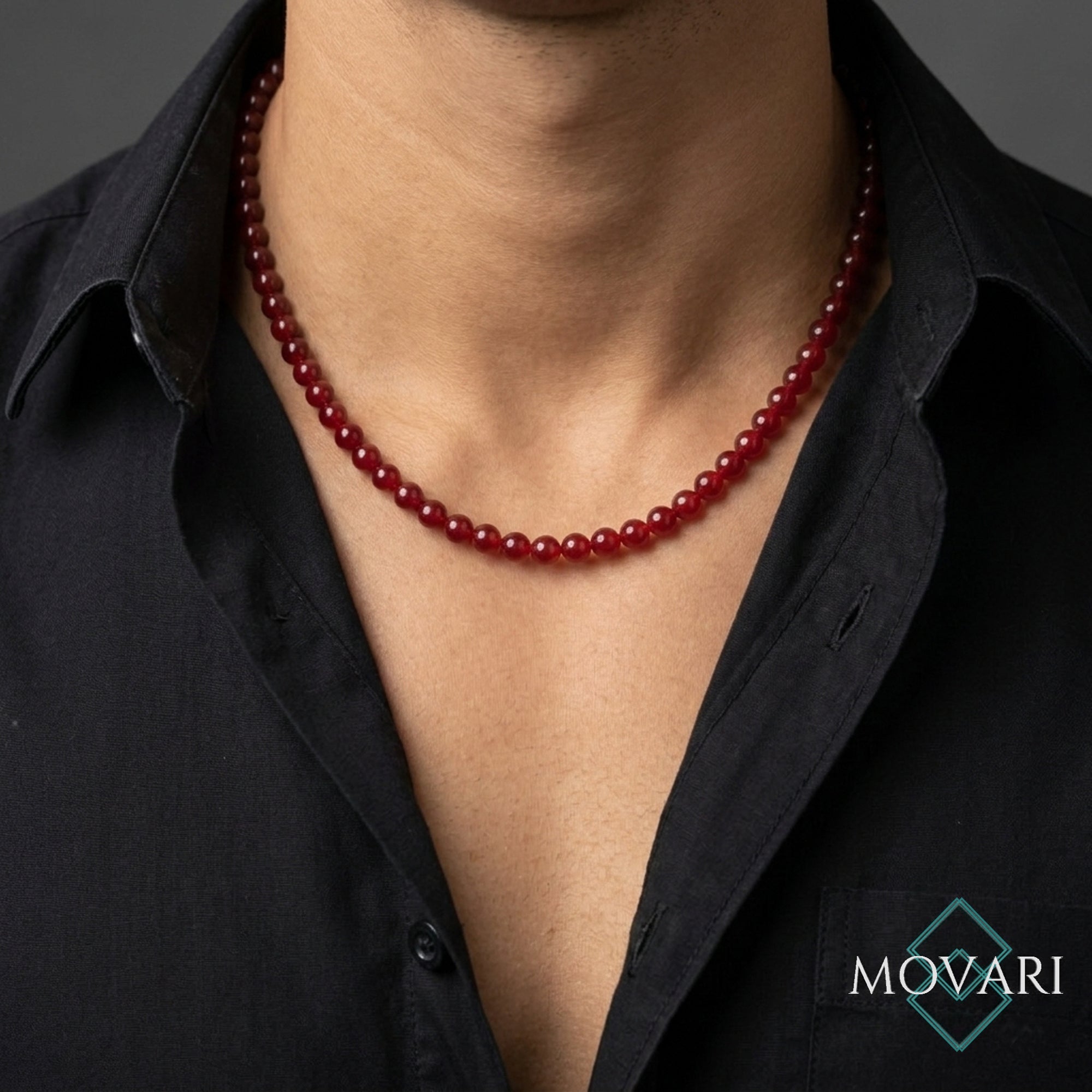 Deep Red Jade Beaded Necklace 6mm Minimalist