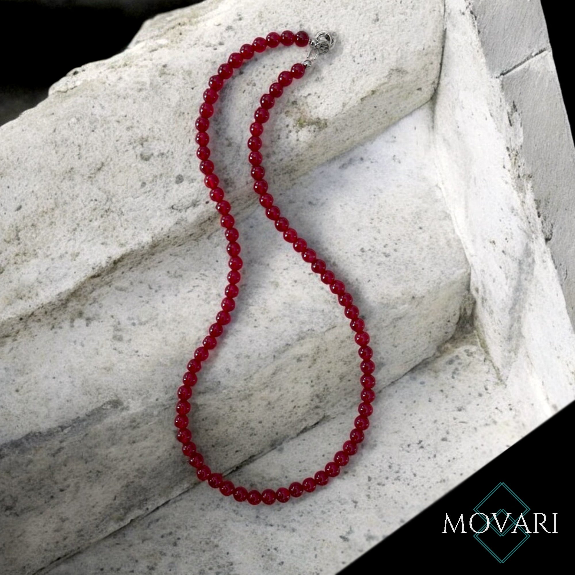 Deep Red Jade Beaded Necklace 6mm Minimalist