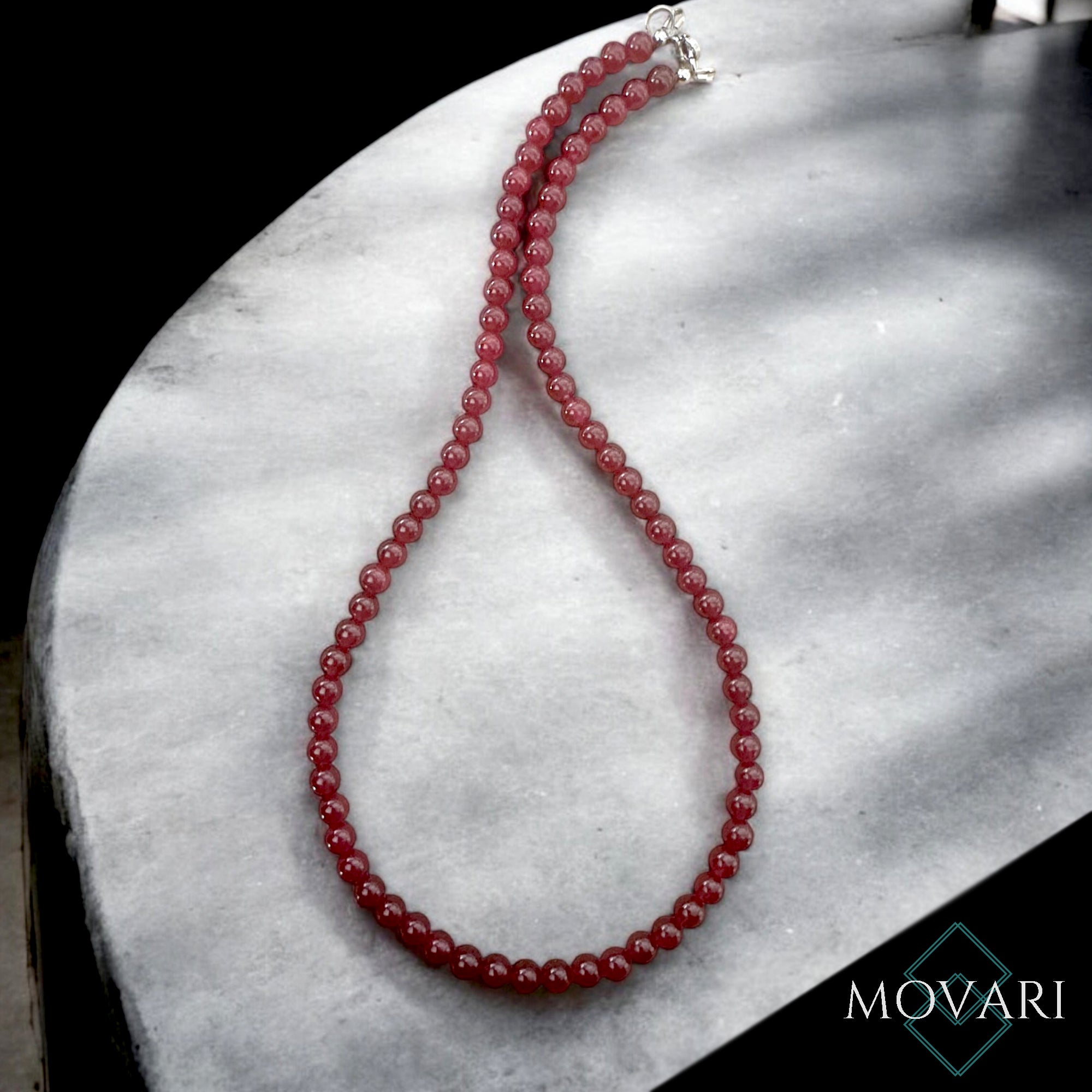 Deep Red Jade Beaded Necklace 6mm Minimalist
