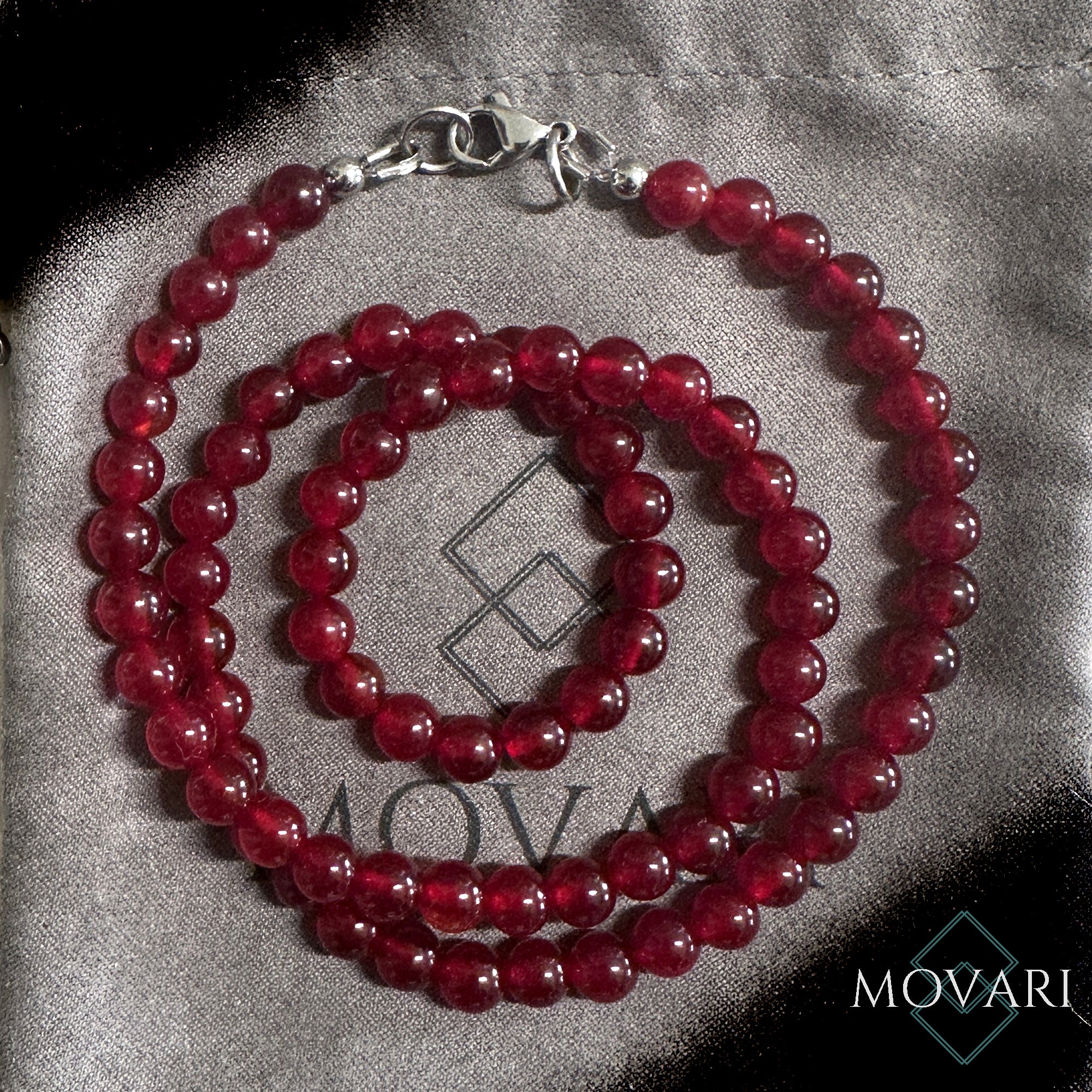 8mm Deep Red Jade Beaded Necklace stainless steel