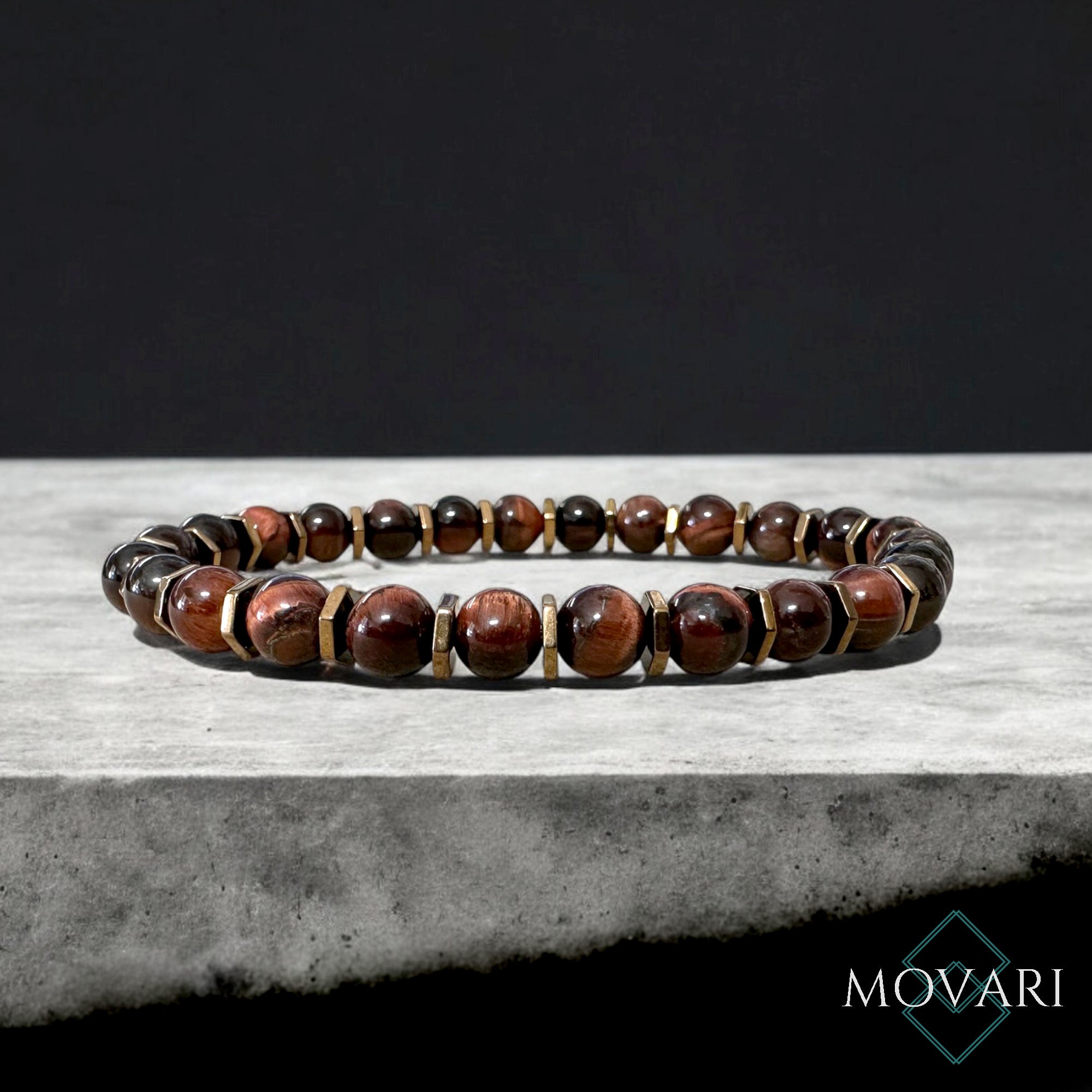 Red Tiger's Eye Bracelet For Men Copper Hexagon and Hematite