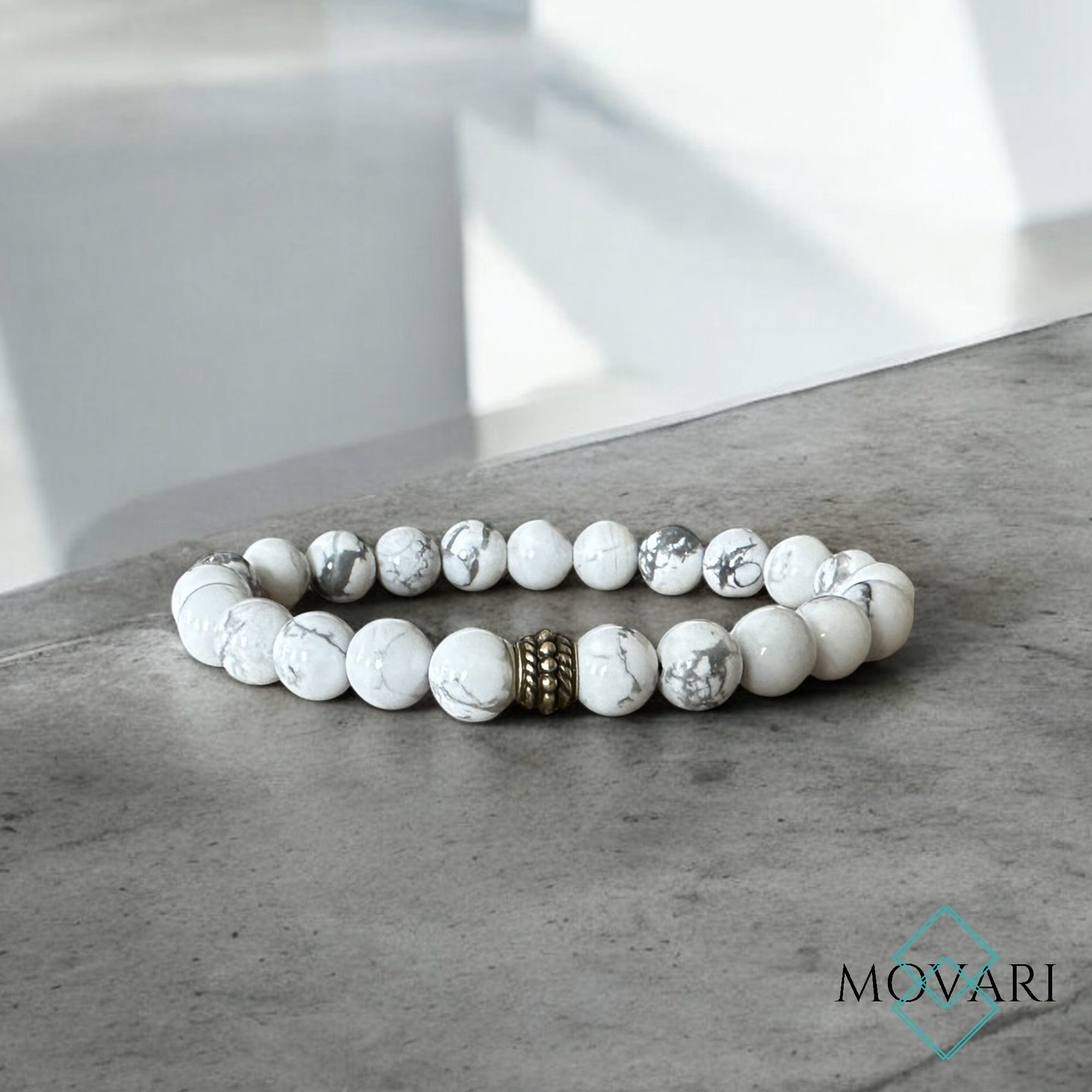White Howlite 8mm Beaded Bracelet Stress Relief Marble Bead