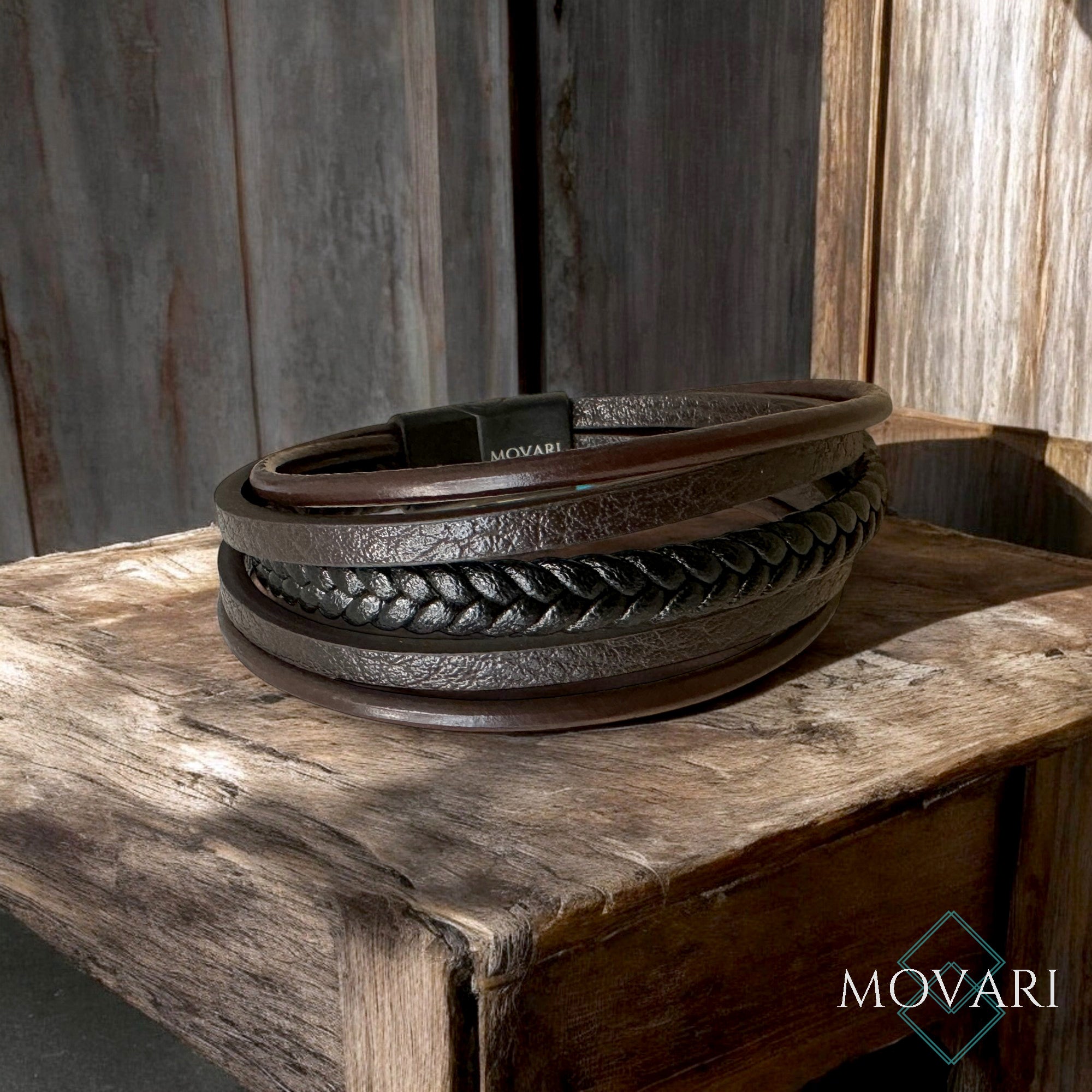 Five Layer Black Brown Mix Leather Bracelet gift for him