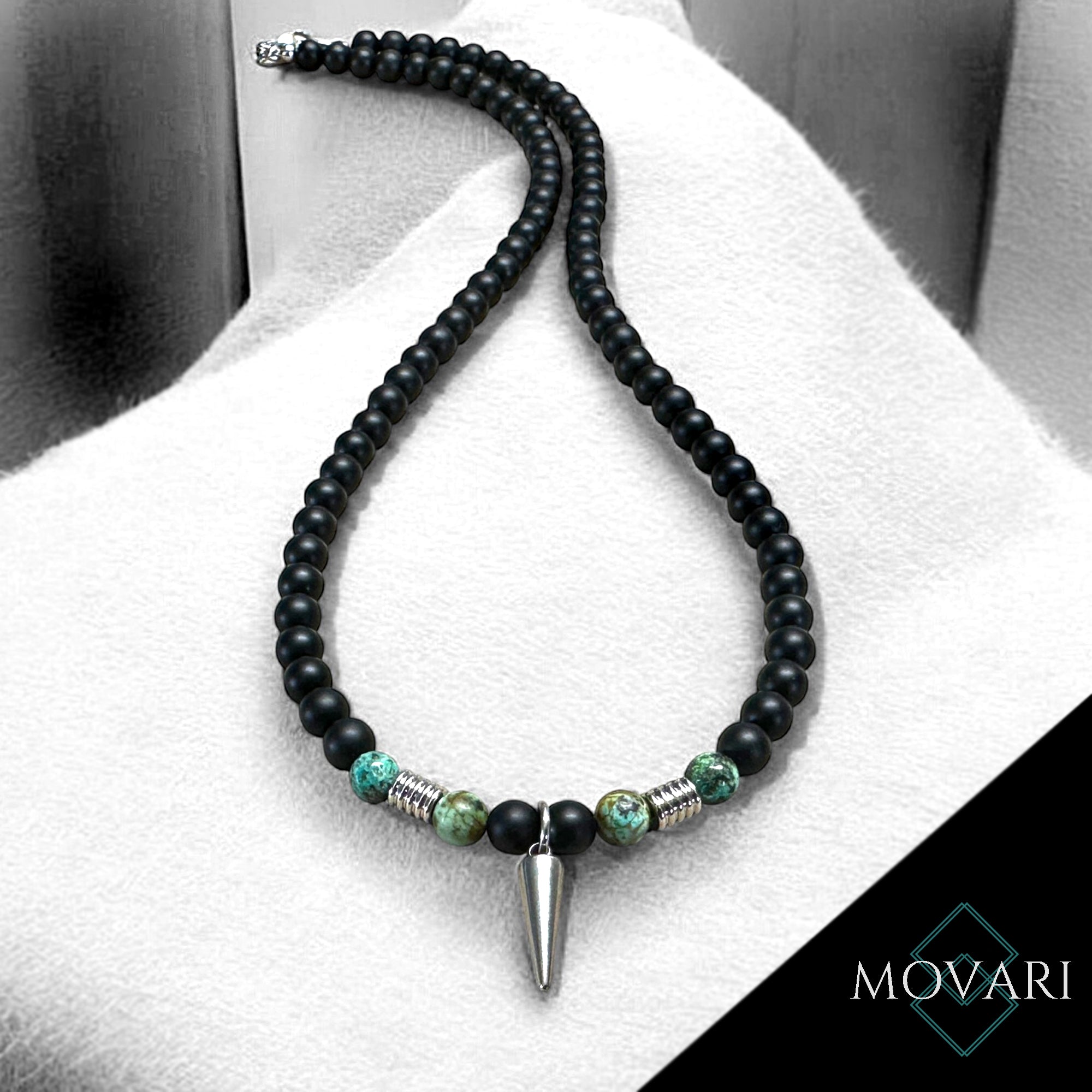 Spike Pendant Necklace Turquoise Matte Black Onyx For Men 6mm 316L