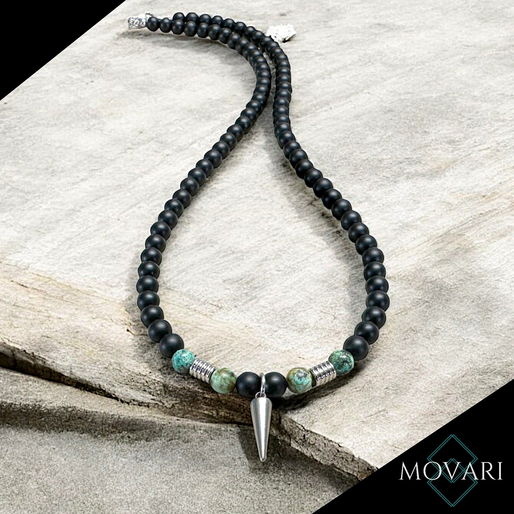Spike Pendant Necklace Turquoise Matte Black Onyx For Men 6mm 316L