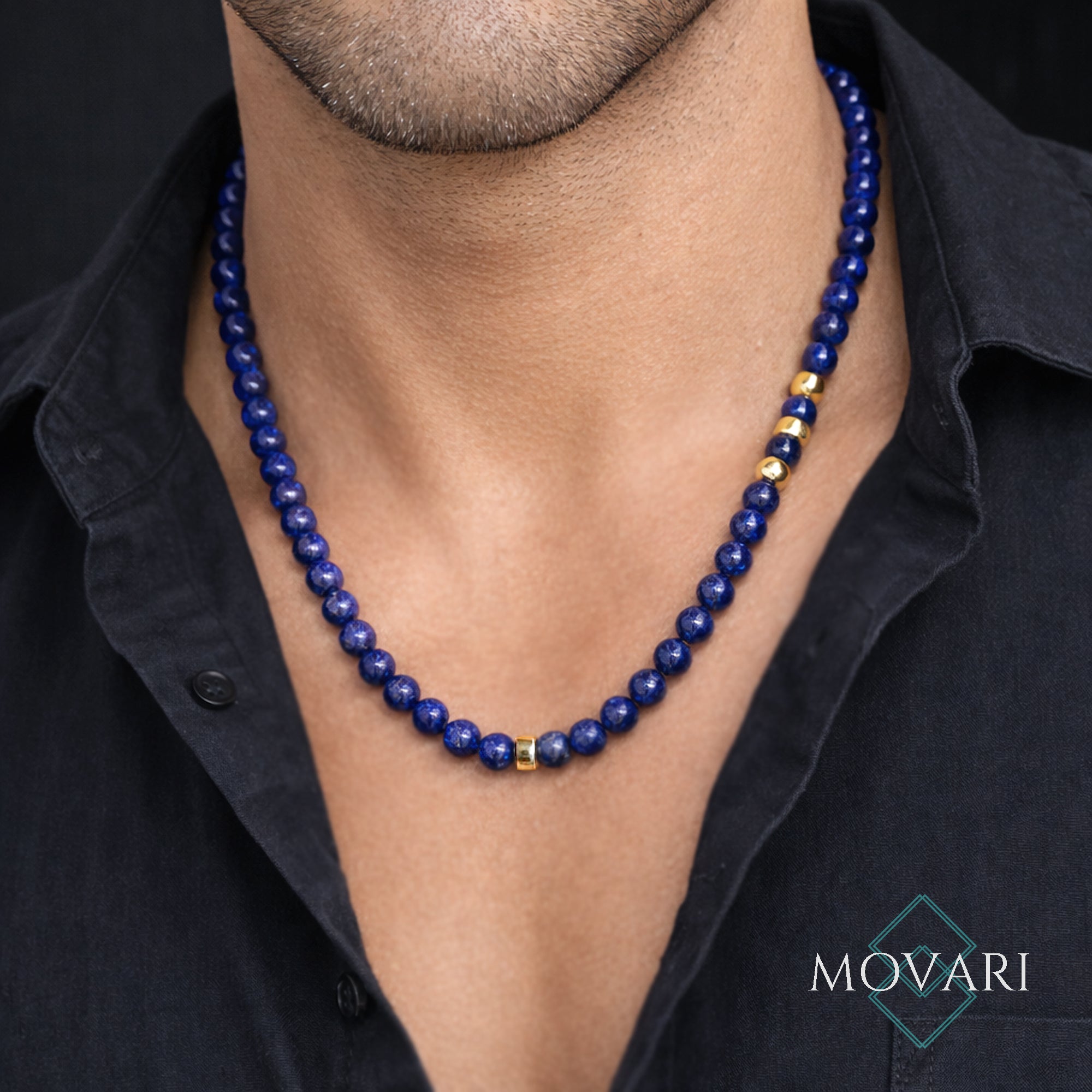 AAA 8mm Lapis Lazuli Mens Necklace with 14K Gold Filled High End