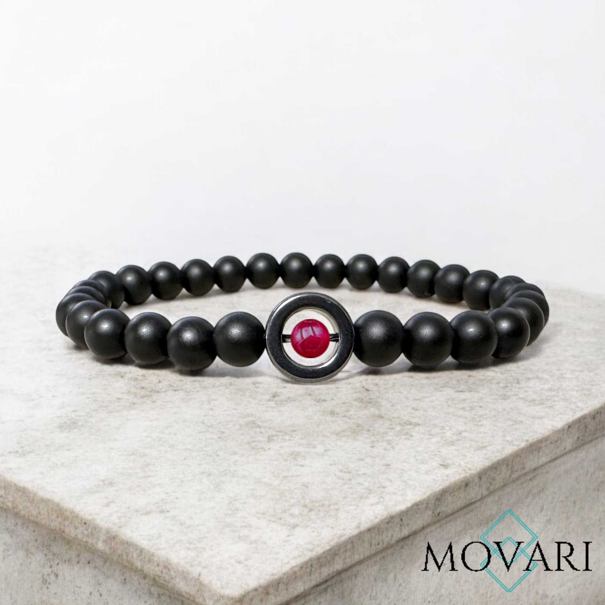 Ruby Bracelet 6mm Black Onyx Hematite July Birthstone for men