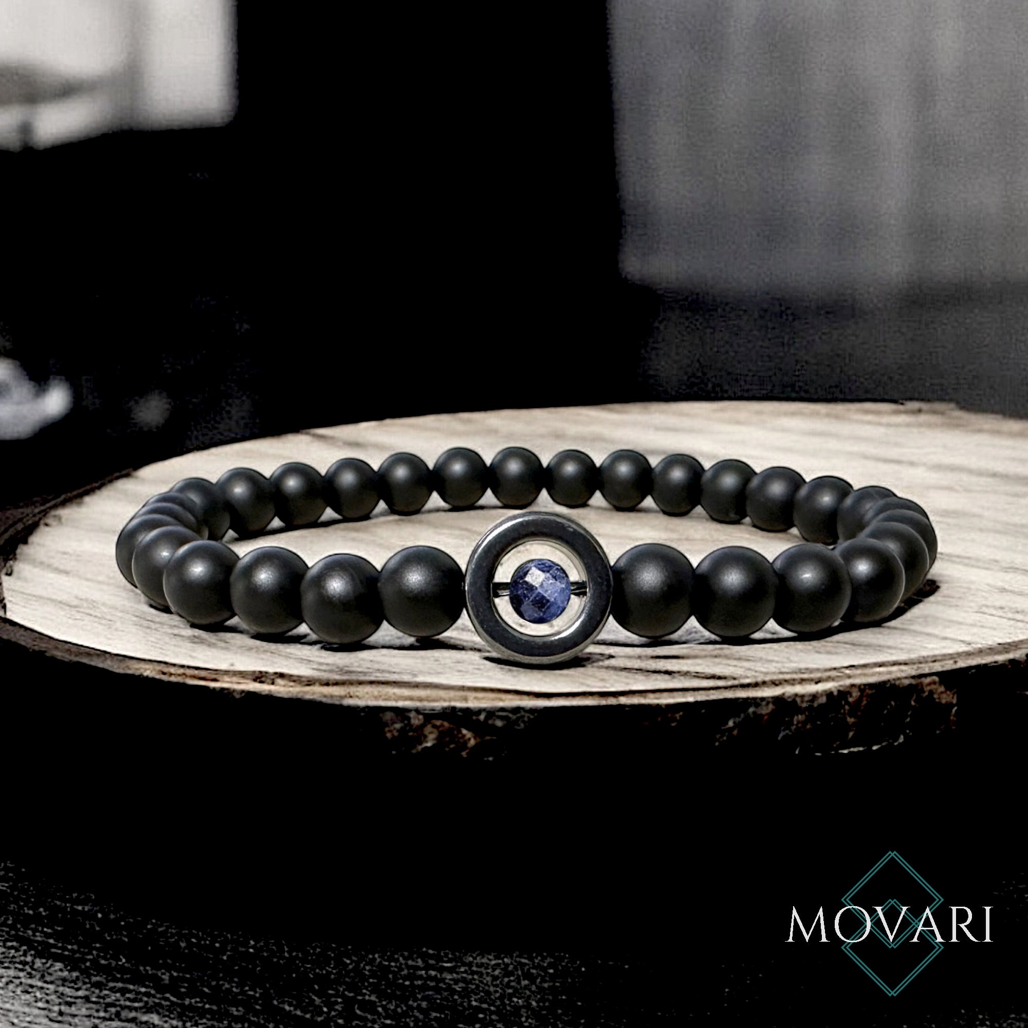 floating Sapphire Bracelet Matte Black Onyx Hematite September Birthstone