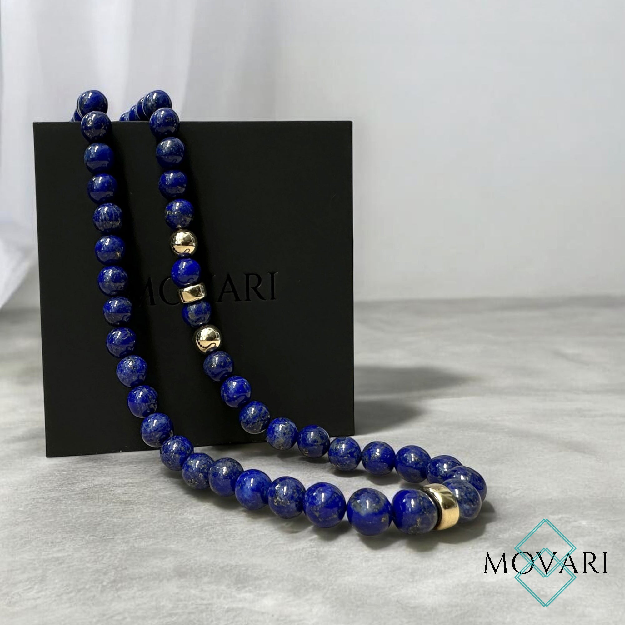 AAA Lapis Lazuli Mens Necklace with 14K Gold Filled Racing Stripe Accent