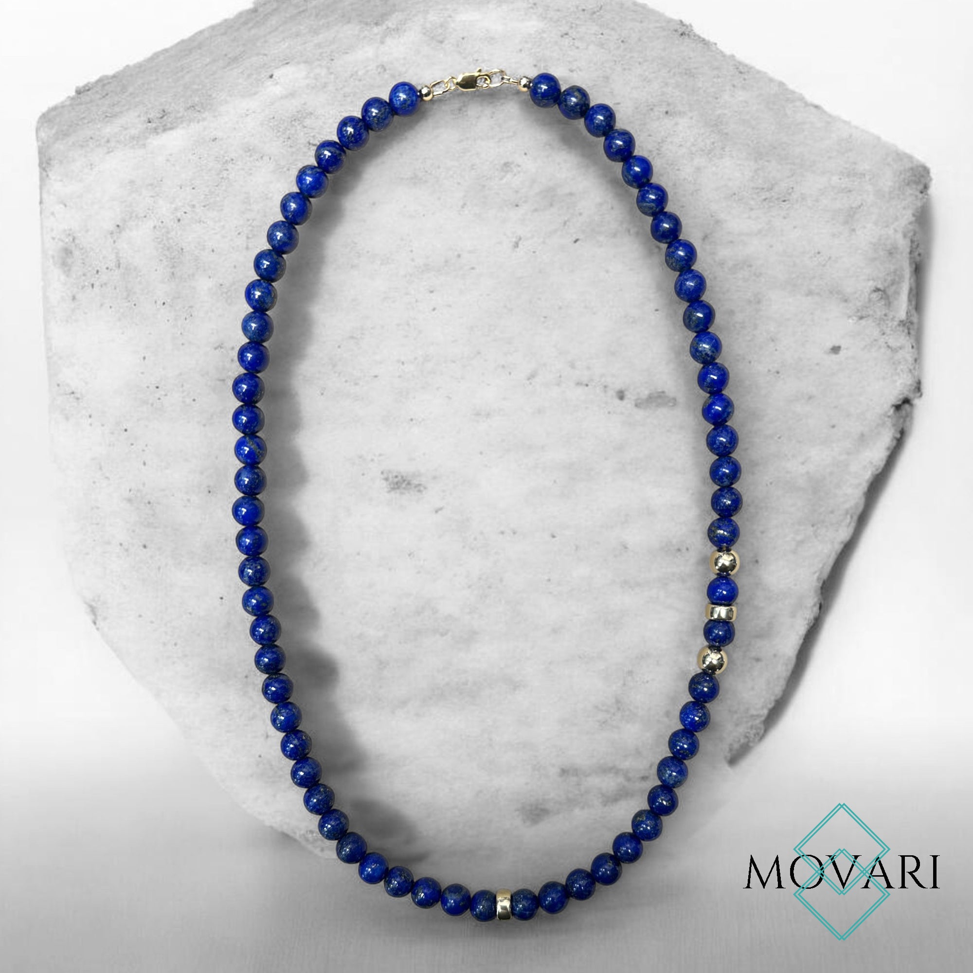 Lapis Lazuli Mens Necklace with 14K Gold Filled Racing Stripe Accent